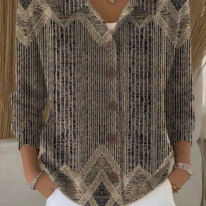 Women Abstract Printing Long Sleeve Shawl Collar Vintage Spring/Fall Cardigan Outerwear, JustFashionNow Cardigans, color:Brown|size:5XL,