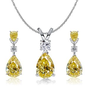 jewelry sets - Italo Pear Shaped Yellow Topaz Earrings & Necklace Jewelry Set, Italo jewelry - Online Catalog