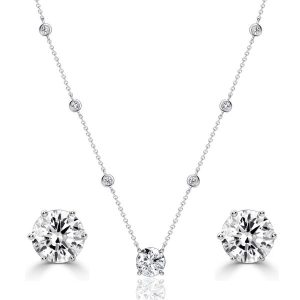jewelry sets - Italo Bezel Setting Round Cut Necklace & Earrings Jewelry Set, Italo jewelry - Online Catalog