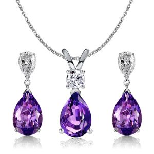 jewelry sets - Italo Pear Cut Amethyst Drop Earrings & Necklace Jewelry Set, Italo jewelry - Online Catalog