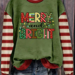 Women Striped Crew Neck Printing Casual Spring/Fall Long Sleeve Sweatshirt, JustFashionNow Sweatshirts & Hoodies, color:Green|size:XXL,
