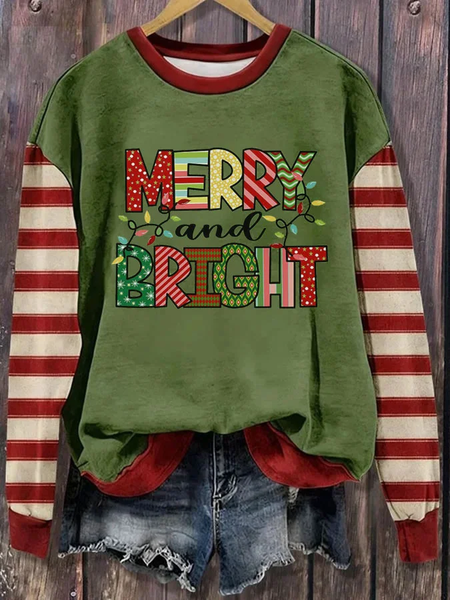 Women Striped Crew Neck Printing Casual Spring/Fall Long Sleeve Sweatshirt, JustFashionNow Sweatshirts & Hoodies, color:Green|size:XXL,