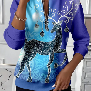 Women Christmas Crew Neck Printing Casual Spring/Fall Long Sleeve Sweatshirt, JustFashionNow Sweatshirts & Hoodies, color:Blue Purple|size:XXL,