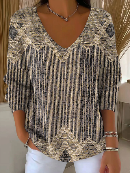 Women Abstract Long Sleeve Tee T-shirt V Neck Printing Casual Spring/Fall Top, JustFashionNow T-Shirts, color:As Picture|size:4XL - Image 5
