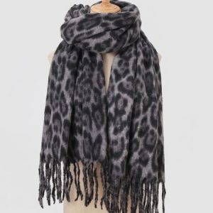 Winter Leopard Print Faux Cashmere Versatile Thick Shawl/scarf/neck Warmer, Scarves, color:Black|size:One-size, catalog Noracora shop