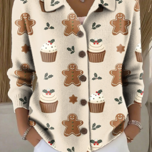 Women Christmas Long Sleeve Comfy Vintage Printing Cardigan, Cardigans, color:Beige|size:5XL, catalog Noracora shop