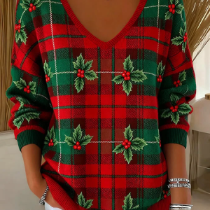 Casual Floral V Neck Long Sleeve T-shirt, Sweaters, color:Red|size:4XL, catalog Noracora shop