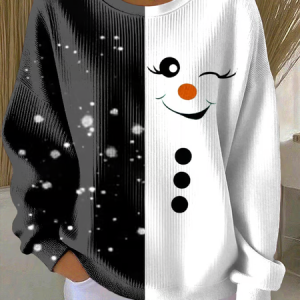 Casual Crew Neck Christmas Snowman Sweatshirt Printing, Hoodies & Sweatshirts, color:Black-white|size:5XL, catalog Noracora shop