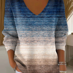 Women Abstract Long Sleeve Tee T-shirt V Neck Printing Casual Spring/Fall Top, JustFashionNow T-Shirts, color:Blue|size:4XL,