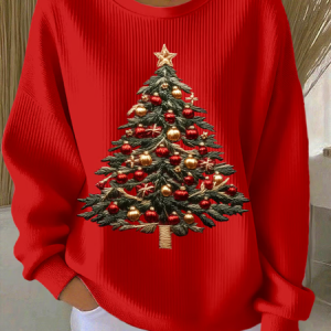 Casual Crew Neck Christmas Tree Sweatshirt, Hoodies & Sweatshirts, color:Red|size:5XL, catalog Noracora shop