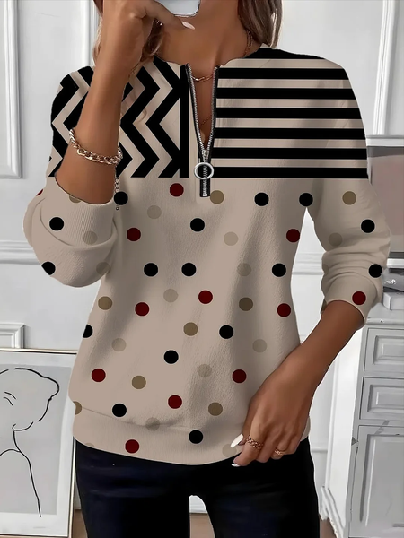 Women Abstract Crew Neck Printing Casual Spring/Fall Long Sleeve Sweatshirt, JustFashionNow Sweatshirts & Hoodies, color:Khaki|size:XXL,