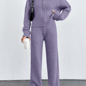 Women Plain Two-Piece Set Daily Long Sleeve Casual Spring/Fall Top With Pants Matching Set, Jumpsuits&Rompers, color:Purple|size:XL, catalog Noracora shop