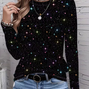 Casual Christmas Crew Neck Long Sleeve T-shirt, T-shirts, color:Black|size:XXL, catalog Noracora shop