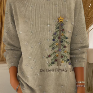 Women Christmas Long Sleeve Comfy Casual Printing Sweater, Sweaters, color:Oatmeal|size:XXL, catalog Noracora shop