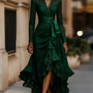 Elegant Plain Peplum Cross Neck Party Maxi Dress, Maxi Dresses, color:Green|size:XXL, Stylewe
