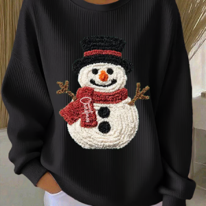 Casual Crew Neck Christmas Snowman Sweatshirt Printing, Hoodies & Sweatshirts, color:Black|size:5XL, catalog Noracora shop