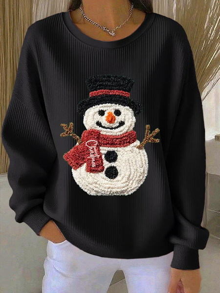 Women Christmas Snowman Crew Neck Printing Casual Spring/Fall Long Sleeve Sweatshirt, JustFashionNow Sweatshirts & Hoodies, color:Black|size:5XL,
