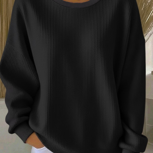 Women Plain Crew Neck Printing Casual Spring/Fall Long Sleeve Sweatshirt, JustFashionNow Sweatshirts & Hoodies, color:Black|size:5XL,