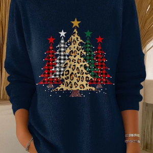 Women Christmas Tree Long Sleeve Comfy Casual Printing Sweater, Sweaters, color:Purplish Blue|size:5XL, catalog Noracora shop