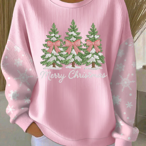 Women Christmas Crew Neck Printing Casual Spring/Fall Long Sleeve Sweatshirt, JustFashionNow Sweatshirts & Hoodies, color:Pink|size:4XL,