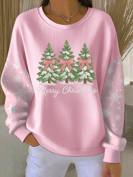 Women Christmas Crew Neck Printing Casual Spring/Fall Long Sleeve Sweatshirt, JustFashionNow Sweatshirts & Hoodies, color:Pink|size:4XL,