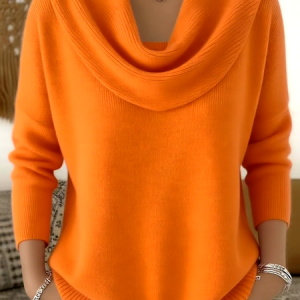 Women Plain Spring/Fall Casual Long Sleeve Crew Neck Cotton Sweater, JustFashionNow Sweaters, color:Orange|size:3XL,