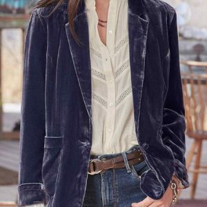 Women Plain Spring/Fall Outerwear Vintage Buckle Long Sleeve Lapel Collar Regular Blazer, Blazers, color:Gray Purple|size:XXL, catalog Noracora shop
