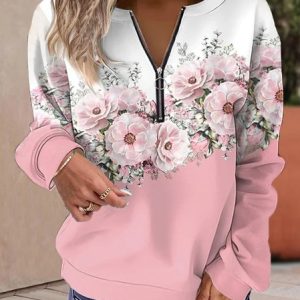 Floral Casual Sweatshirt, JustFashionNow Sweatshirts & Hoodies, color:Pink|size:XXL,