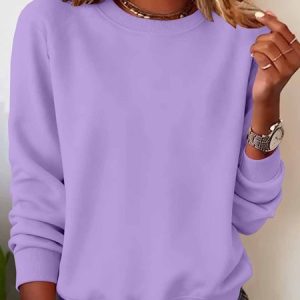 Casual Crew Neck Plain Sweatshirt, Hoodies & Sweatshirts, color:Light Purple|size:3XL, catalog Noracora shop