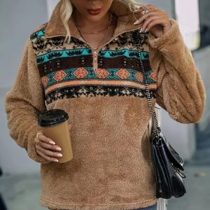Vintage Stand Collar Geometric Sweatshirt Printing, Hoodies & Sweatshirts, color:Khaki|size:XXL, catalog Noracora shop