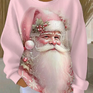 Women Santa Claus Crew Neck Printing Casual Spring/Fall Long Sleeve Sweatshirt, JustFashionNow Sweatshirts & Hoodies, color:Pink|size:5XL,