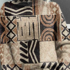 Women Geometric Printing Spring/Fall Vintage Long Sleeve Turtleneck Sweater, JustFashionNow Sweaters, color:Brown|size:4XL,