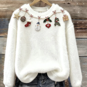 Casual Crew Neck Christmas Sweatshirt, Hoodies & Sweatshirts, color:White|size:3XL, catalog Noracora shop