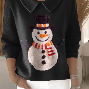 Women Christmas Snowman Long Sleeve Comfy Casual Printing Sweater, Sweaters, color:Black|size:4XL, catalog Noracora shop