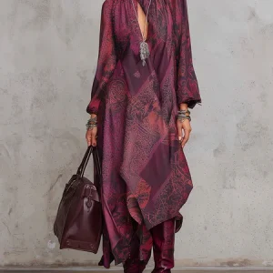 Urban Paisley Printing Turtleneck Midi Dress, Midi Dresses, color:As Picture|size:XXL, Stylewe