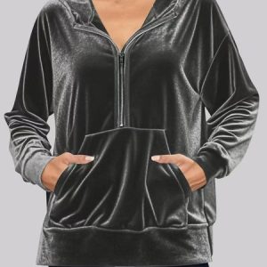 Women Plain Stand Collar Split Joint Casual Spring/Fall Long Sleeve Sweatshirt, JustFashionNow Sweatshirts & Hoodies, color:Gray|size:XXL,