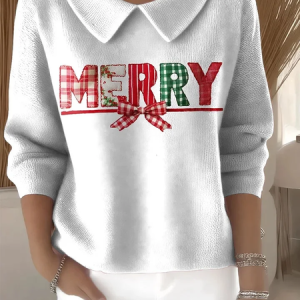 Women Christmas Printing Spring/Fall Casual Long Sleeve Shawl Collar Sweater, JustFashionNow Sweaters, color:White|size:4XL,