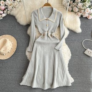 Women Multicolor Block Spring/Fall Dress Long Sleeve H-Line Dress, Dresses, color:Gray|size:M, catalog Noracora shop