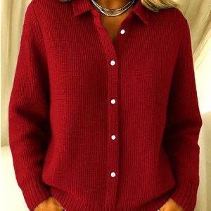 Women Plain Long Sleeve Comfy Casual Cardigan, Cardigans, color:Wine Red|size:3XL, catalog Noracora shop