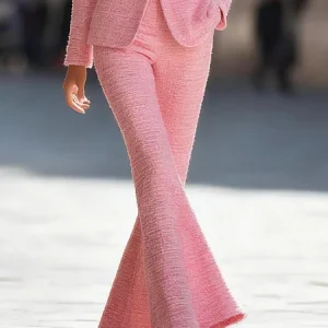 Elegant Plain Flare Pants, Pants, color:Pink|size:XXL, Stylewe
