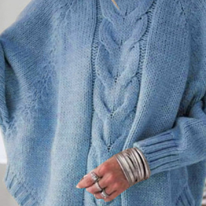 Women Plain Long Sleeve Comfy Street Jacquard Sweater, Sweaters, color:Blue|size:3XL, catalog Noracora shop