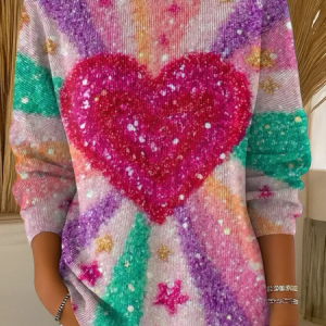 Women Heart/Cordate Printing Spring/Fall Casual Long Sleeve Crew Neck Sweater, JustFashionNow Sweaters, color:As Picture|size:5XL,