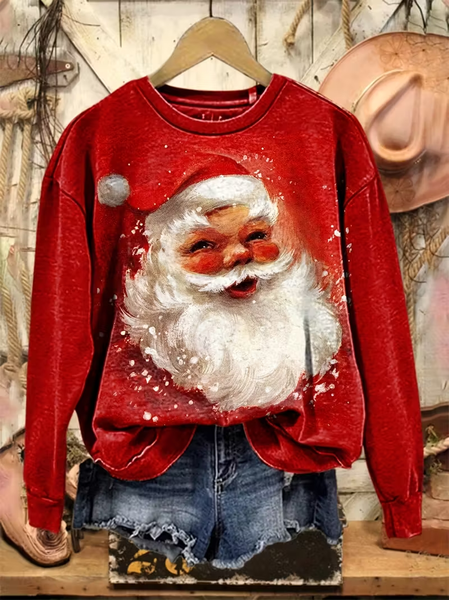 Women Santa Claus Crew Neck Printing Casual Spring/Fall Long Sleeve Sweatshirt, JustFashionNow Sweatshirts & Hoodies, color:Red|size:XXL,
