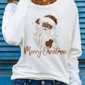 Casual Santa Claus Crew Neck Long Sleeve T-shirt, T-shirts, color:White|size:XXL, catalog Noracora shop