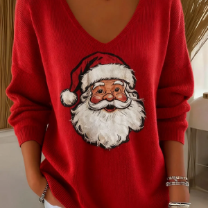 Casual Santa Claus V Neck Long Sleeve T-shirt, Sweaters, color:Red|size:4XL, catalog Noracora shop