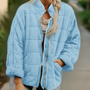 Women Spring/Fall Outerwear Casual Split Joint Plain Long Sleeve Stand Collar Jacket, Coats, color:Blue|size:XXL, catalog Noracora shop