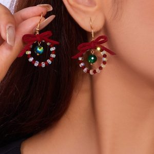Handmade Christmas Party Millet Bead Earrings Bowknot Fashion Wreath Earrings, Earring, color:Color5|size:One-size, catalog Noracora shop