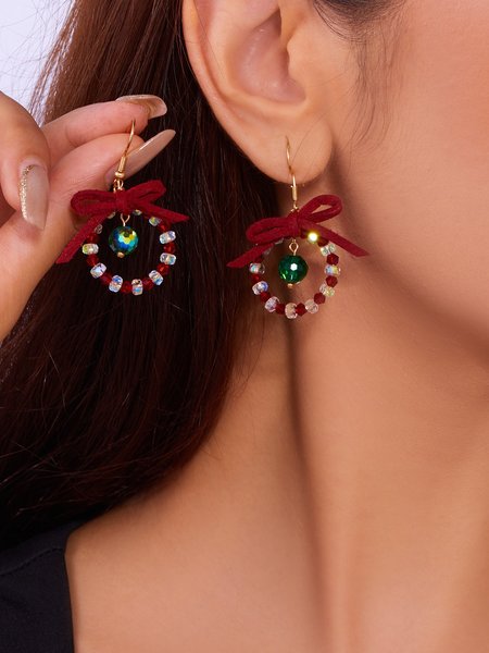 Handmade Christmas Party Millet Bead Earrings Bowknot Fashion Wreath Earrings, JustFashionNow Earrings, color:Color5|size:One-size,