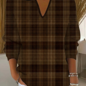 Women Plaid Long Sleeve Comfy Casual Printing Sweater, Sweaters, color:Brown|size:4XL, catalog Noracora shop