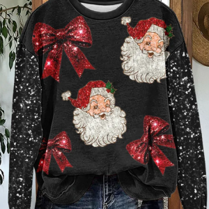 Women Santa Claus Crew Neck Printing Casual Spring/Fall Long Sleeve Sweatshirt, JustFashionNow Sweatshirts & Hoodies, color:Black|size:XXL,